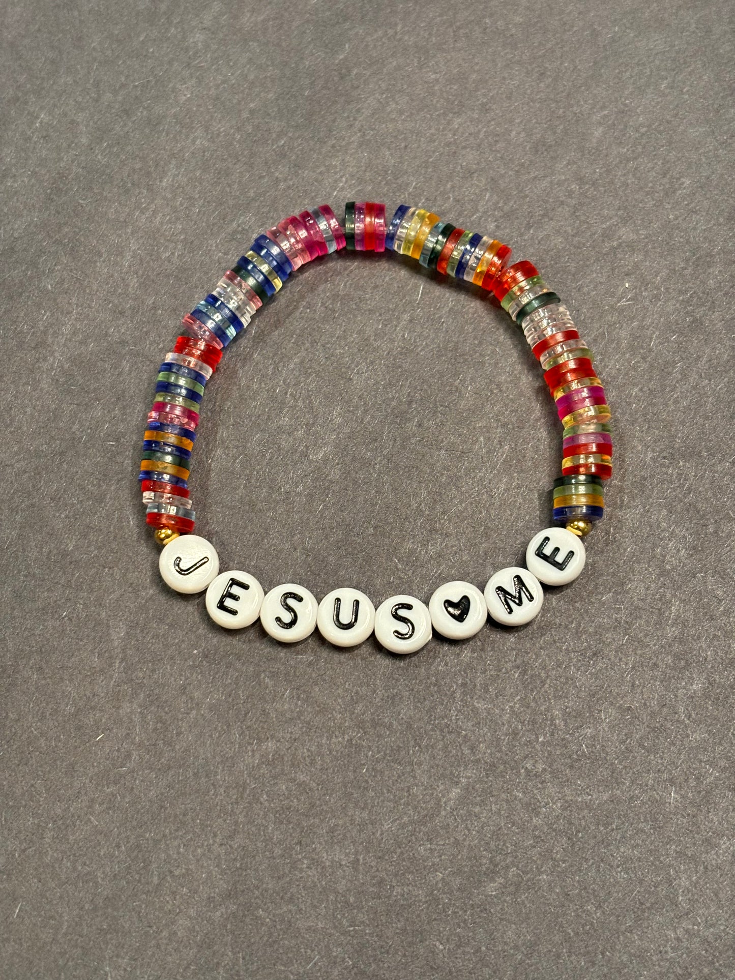 Rainbow jelly bead Jesus Loves Me bracelet