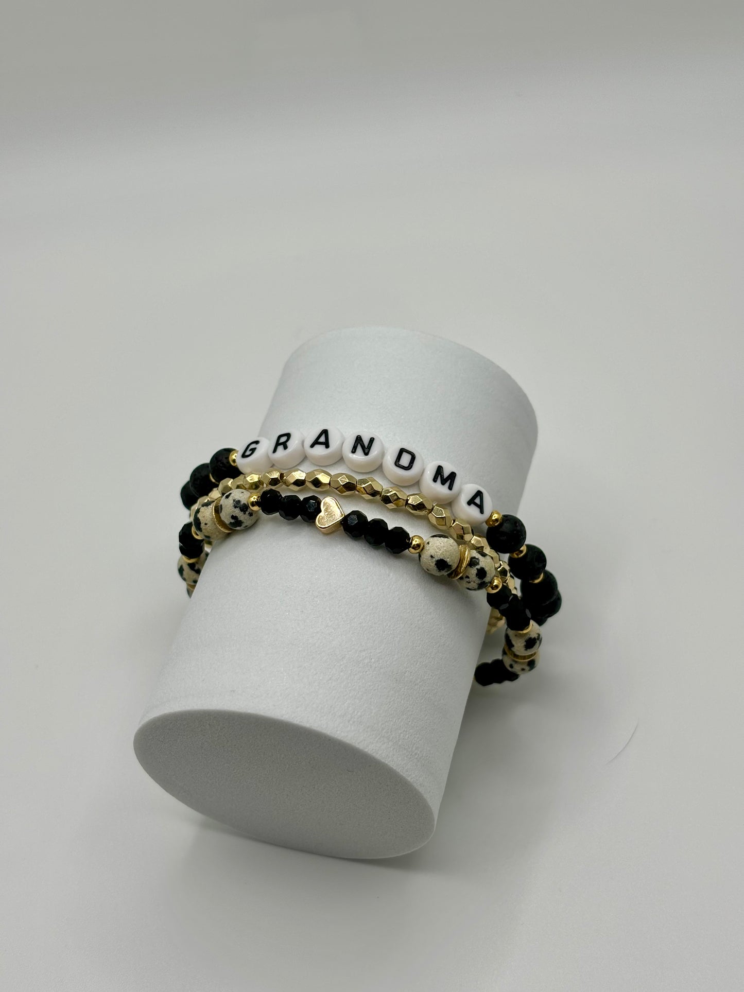Grandma (or Custom) Dalmatian bead bracelet stack