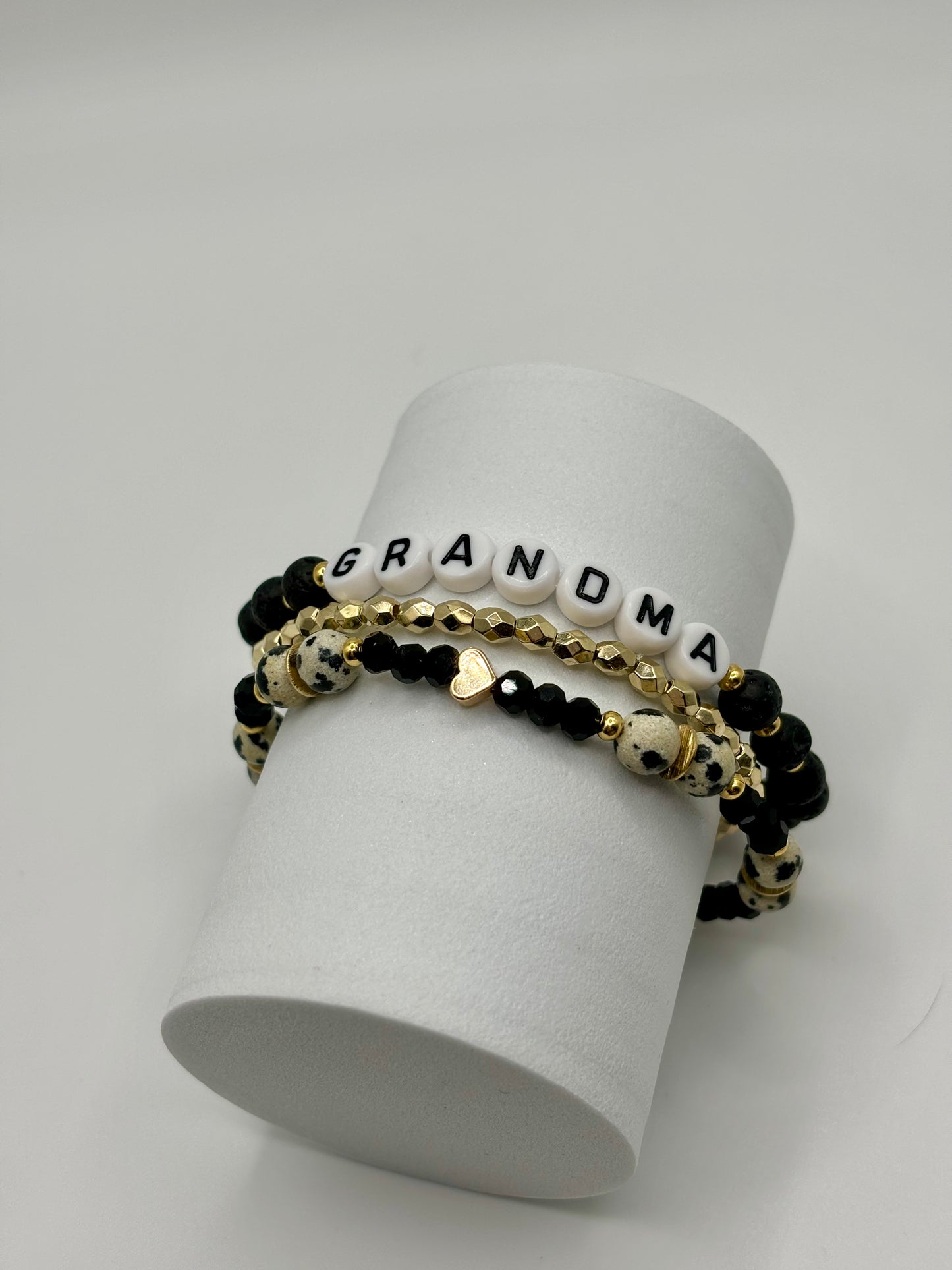Grandma (or Custom) Dalmatian bead bracelet stack