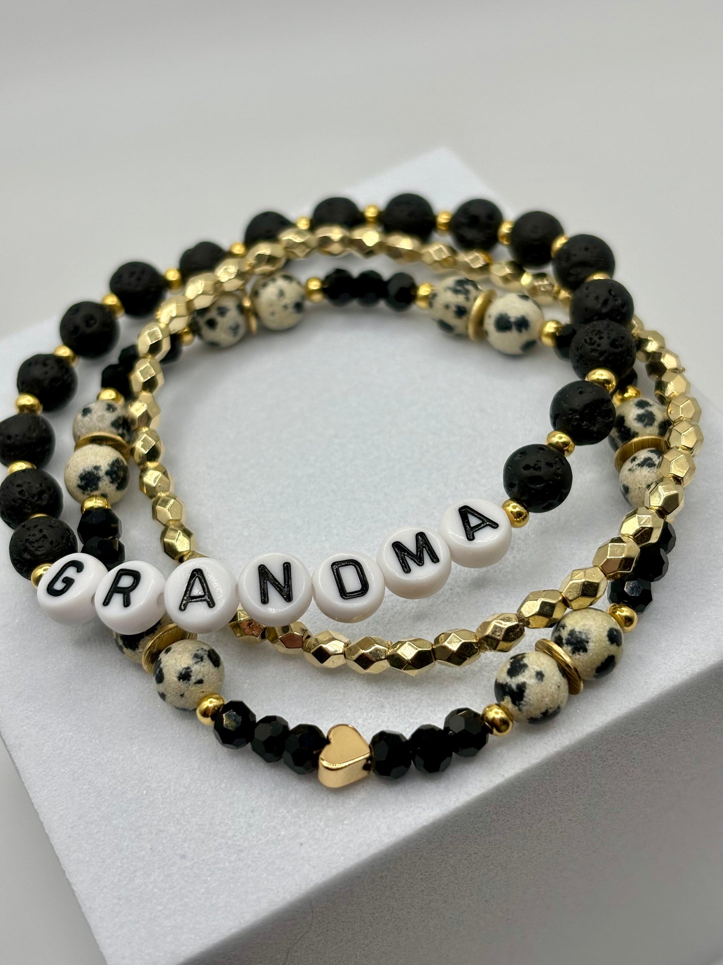 Grandma (or Custom) Dalmatian bead bracelet stack