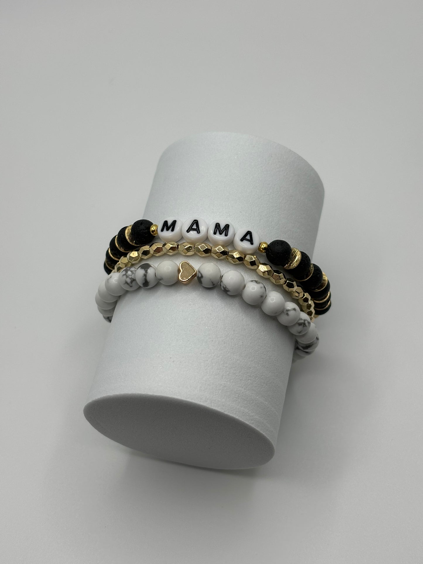Black + White Mama Bracelet Stack