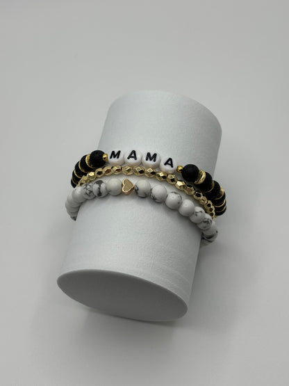 Black + White Mama Bracelet Stack