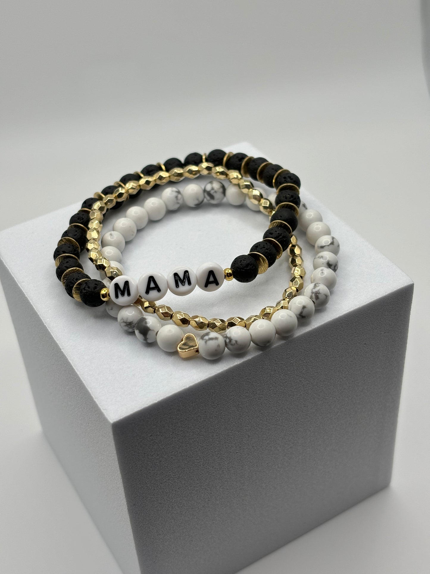 Black + White Mama Bracelet Stack