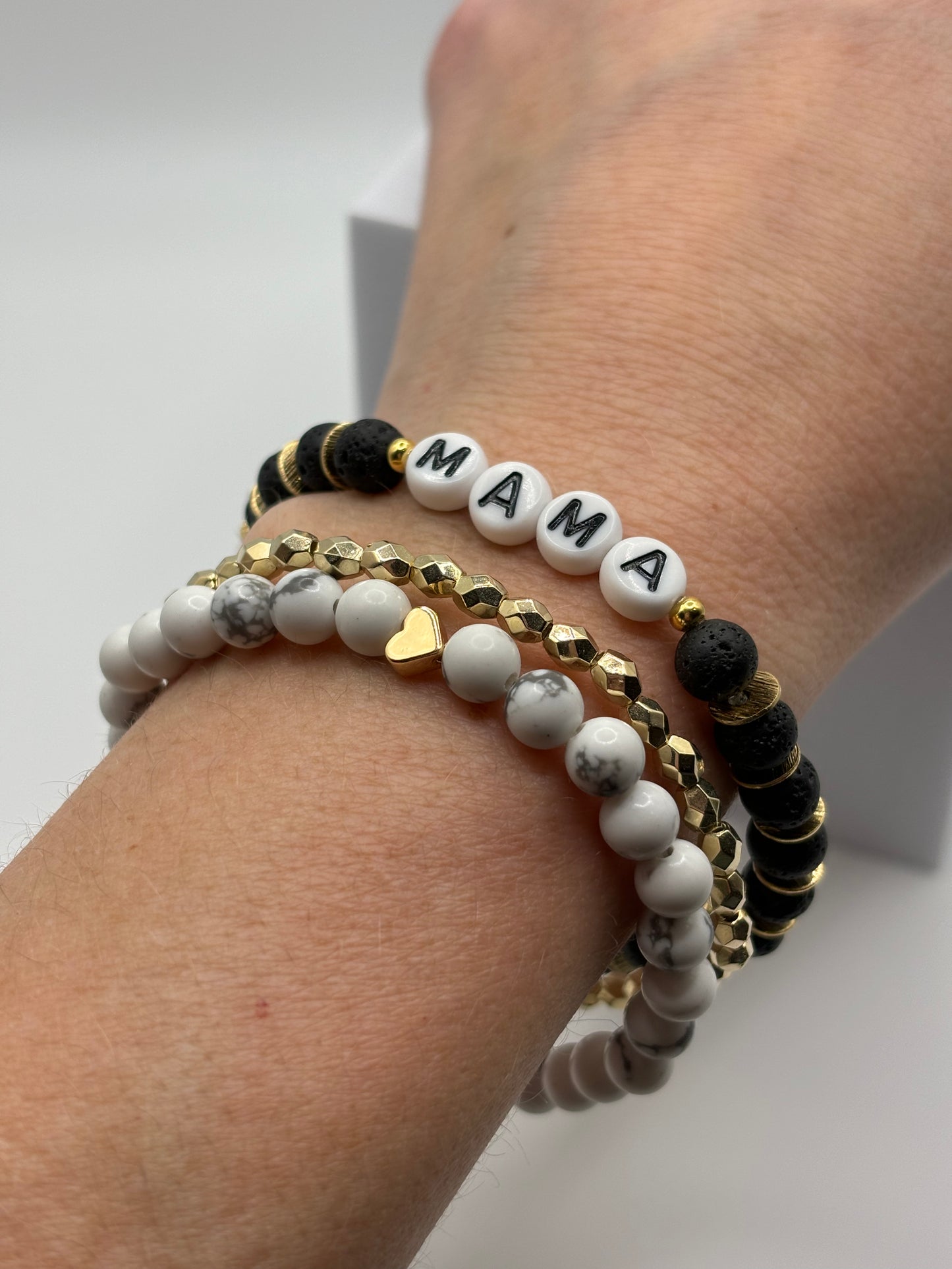 Black + White Mama Bracelet Stack