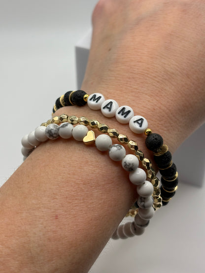 Black + White Mama Bracelet Stack